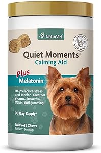 NaturVet Quiet Moments Calming Aid Dog Supplement – Helps Promote Relaxation, Reduce Stress, Storm Anxiety, Motion Sickness for Dogs – Tasty Pet Soft Chews with Melatonin