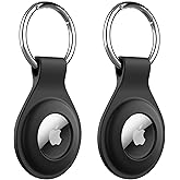 JETech Silicone Case for AirTag 2021 with Keychain, Protective Air Tag Holder, Portable Keyring Cover, 2-Pack (Black)