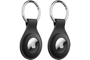 JETech Silicone Case for AirTag 2021 with Keychain, Protective Air Tag Holder, Portable Keyring Cover, 2-Pack (Black)