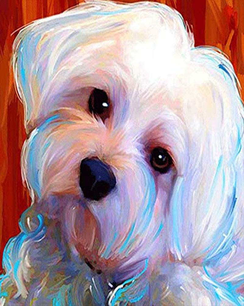 DIY Paint by Numbers for Adults Children, ABEUTY White Dog Animal 16x20 inches Number Painting Art Therapy