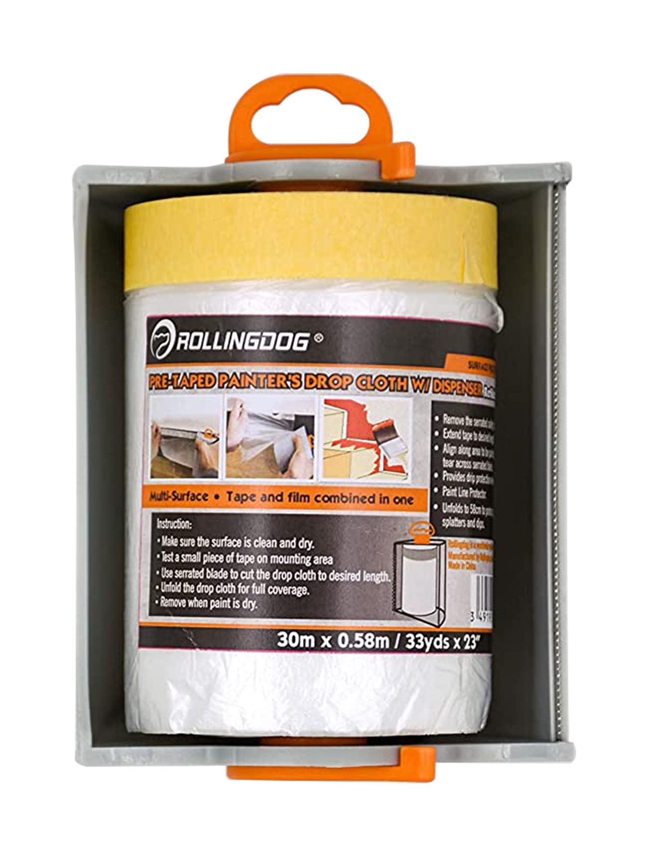 ROLLINGDOG Pre-Taped Plastic Masking Film with Dispenser 30 Meters X 58cm for Surface Protection While Painting โ image 1