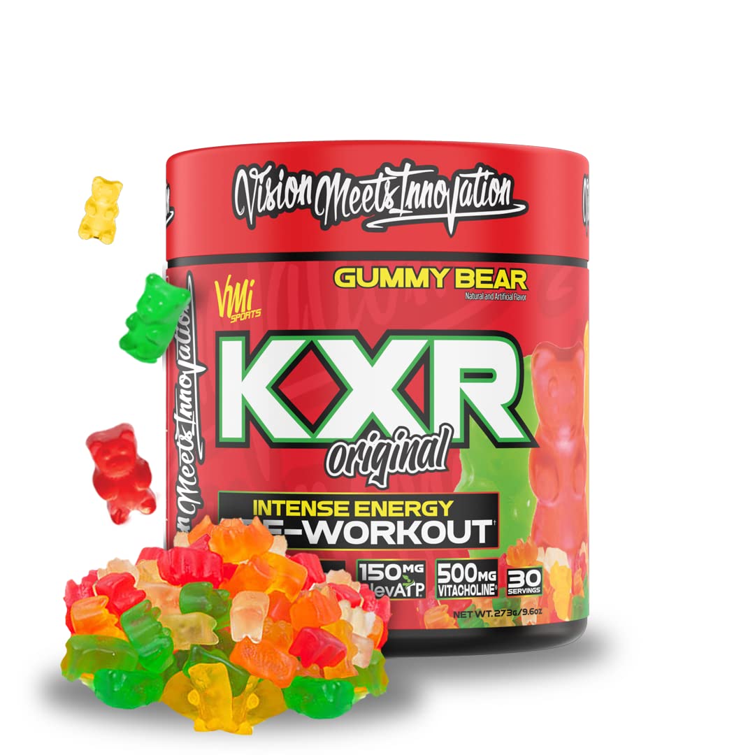 KXR Pre-Workout Energy Powder | Intense Energy Pre-Workout Drink for Men and Women| Creatine Free | Improves Performance - Enhanced Focus & Increased Endurance | 30 Servings (Gummy Bear)
