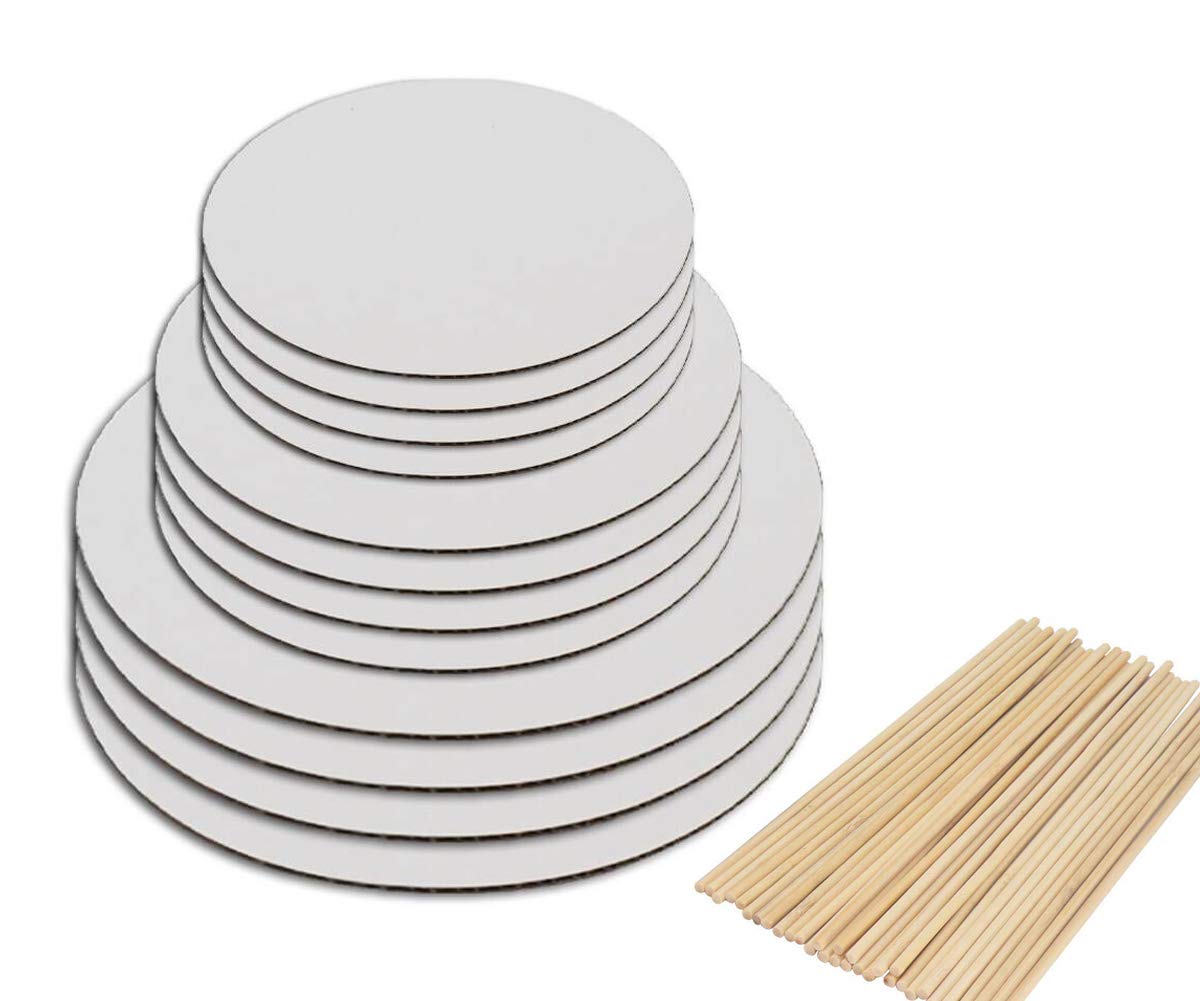 Sturdy Cake Boards and Wooden Dowels,Set of 12 White Round Cake Circle