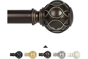 TANGWIN Bronze Curtain Rods for Windows 48 to 84 Inch(4-7ft),1 Inch Adjustable Curtain Rod,Heavy Duty Curtain Rods,Netted Texture Finials Drapery Rods,Single Window Curtain Rod 36-88",Antique Bronze