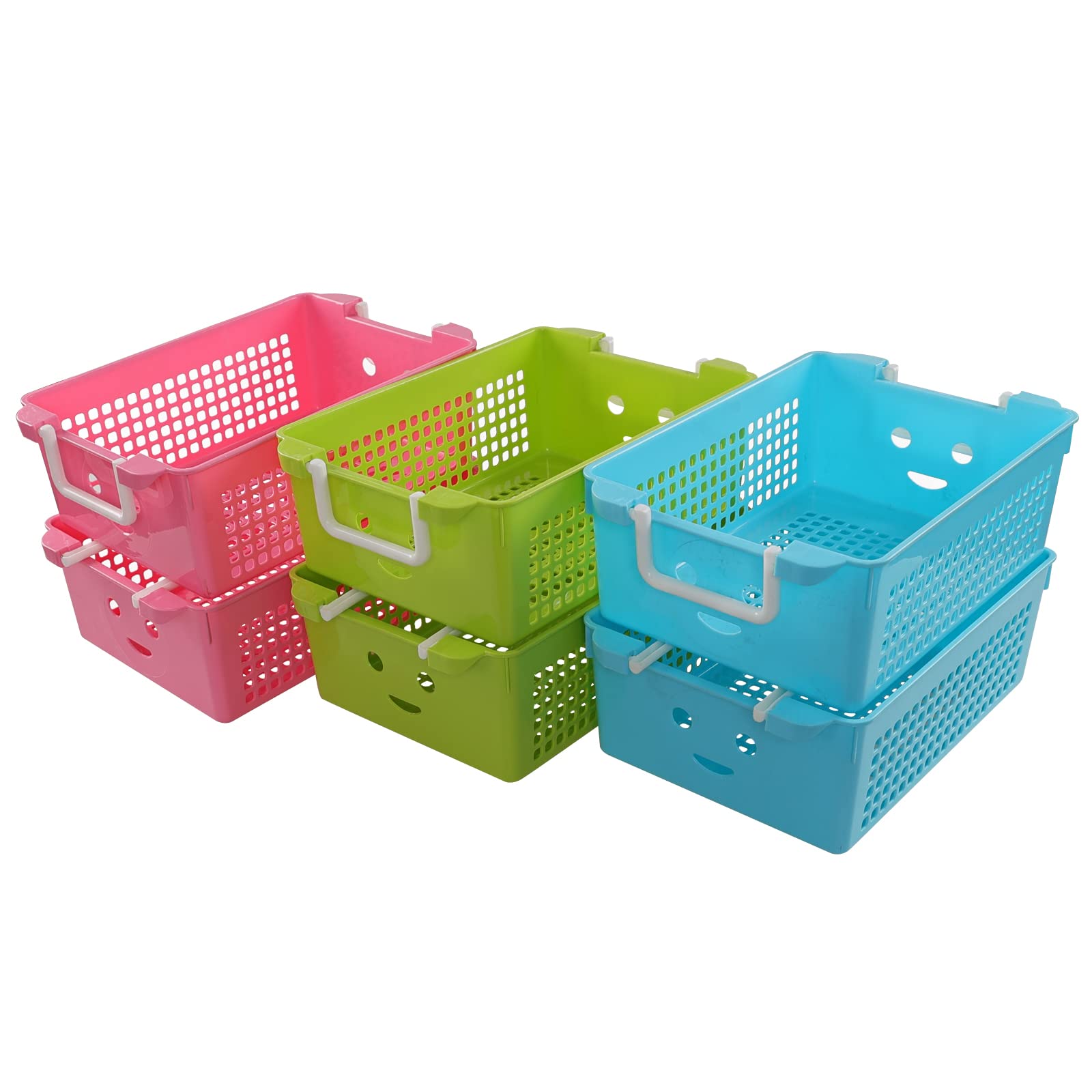 Mayish 5L Plastic Stackable Basket with Carry Handles, Official Stackable Plastic Storage Basket, 6 Pack