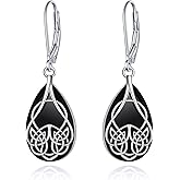 YONFQE Black Tourmaline Earrings Sterling Silver Black Tourmaline/Moonstone/Turquoise Celtic Knot Dangle Drop Earrings Jewelry Gift for Women