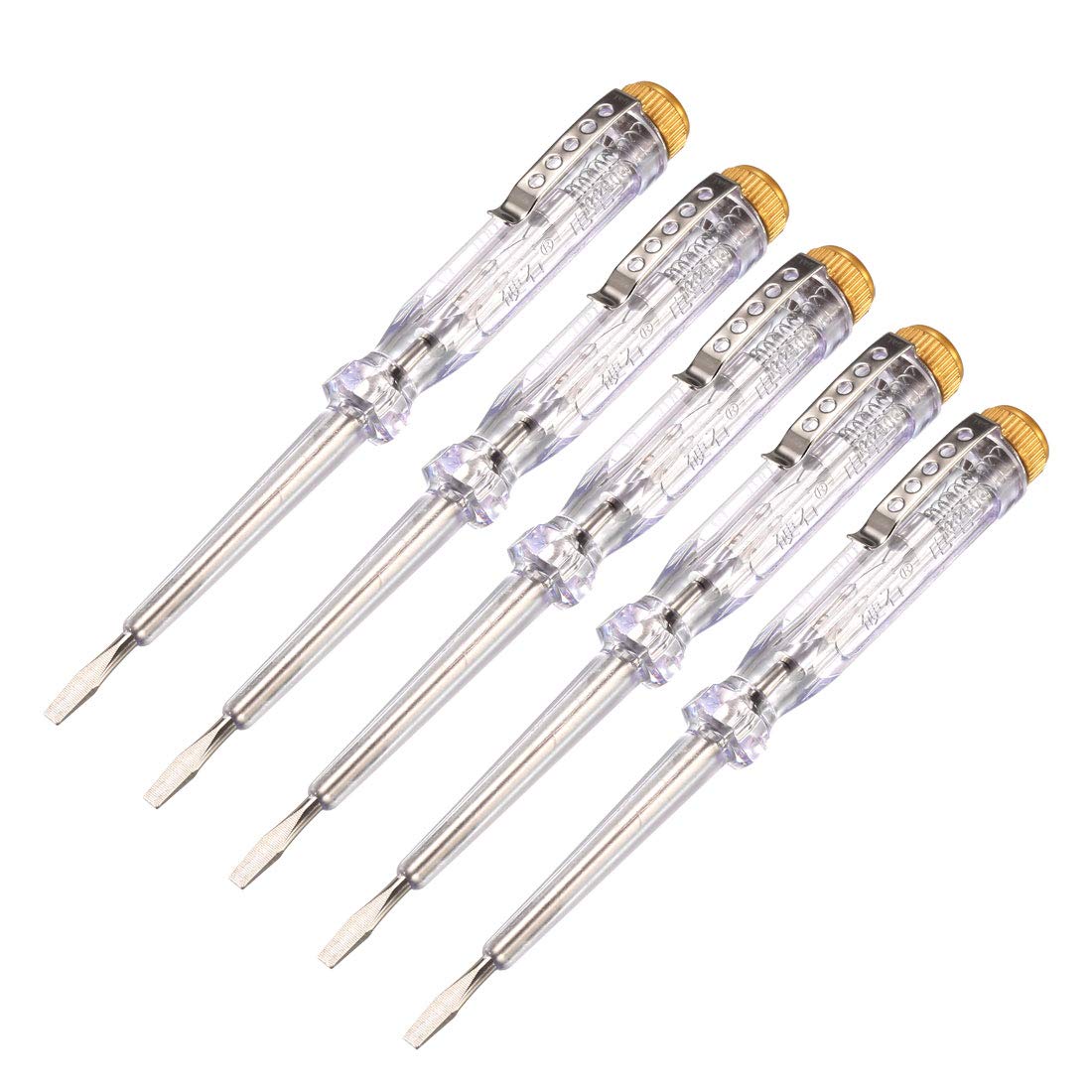 Photo 1 of uxcell Voltage Tester AC 100-500V with 3mm Slotted Screwdriver with Clip 141mm Length for Circuit Test, Clear, Pack of 5