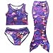 Owone Box Girls 3 Pcs Swimmable Princess Mermaid Tail Bikini Bathing Swimsuit Swimwear Purple 8T, Rainbow 2, 7-8 Years