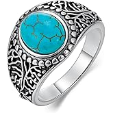 DOLIOX 11x8mm Genuine Turquoise Tree of life Rings, Sterling Silver Native American Gem Thumb Ring for Dad Father Jewelry Gift for him,Anillos De Hombre, Men's Ring for Gift for Men