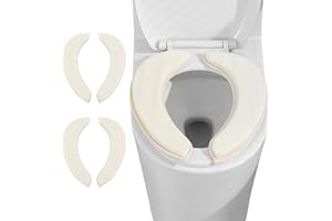 CELION 2 Sets Thicker Bathroom Toilet Seat Cover Pads, Soft Warmer Flannel Toilet Seat Cushion Cover with Memory Foam, Easy-Install Self-Adhesive Washable Comfortable Toilet Lid Seat Cover (Off-White)