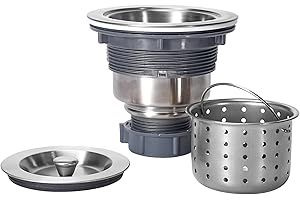 KONE 3-1/2 Inch Sink Drain Assembly Kit, Removable Deep Sink Strainer Basket with Sink Stopper/Sealing Lid for Home, Kitchen, Stainless Steel
