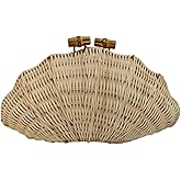 UMREN Hand-woven Shell Shaped Rattan Clutch Bag Summer Straw Clutch Purse Beach Wicker Handbags for Women Vacation Travel Bag