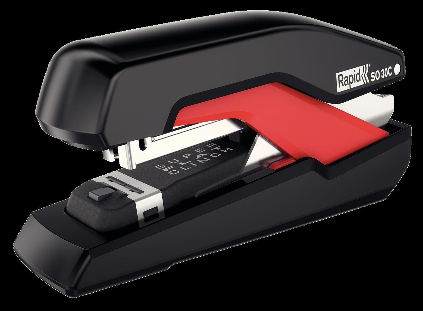 Rapid Supreme Omnipress SO30c Half Strip Stapler, 30 Sheet Capacity, Compact Design, Low Effort Stapling, Super Flat Clinch Stapling, Includes Staples, Black/Red, 50005550 — image 1