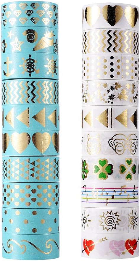 AGU 20 Rolls Foil Gold Washi Tape Set,Decorative Adhesive Tape for DIY Crafts and Gift Wrapping