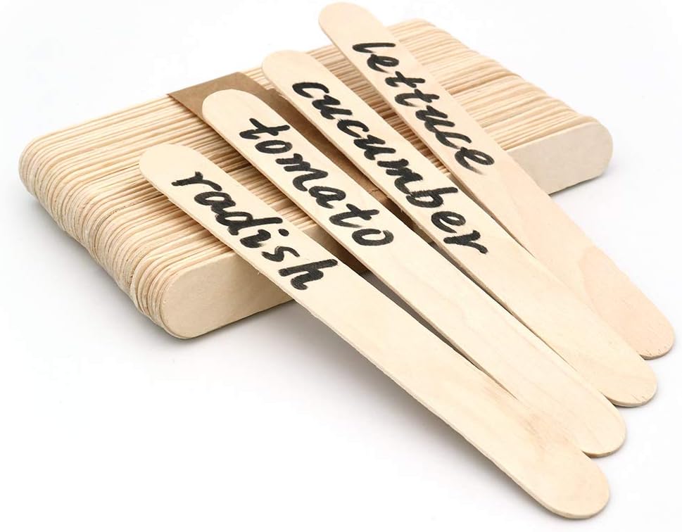 100 Pcs Wooden Plant Labels, 15x2cm Natural Wood Sticks Jumbo, Eco