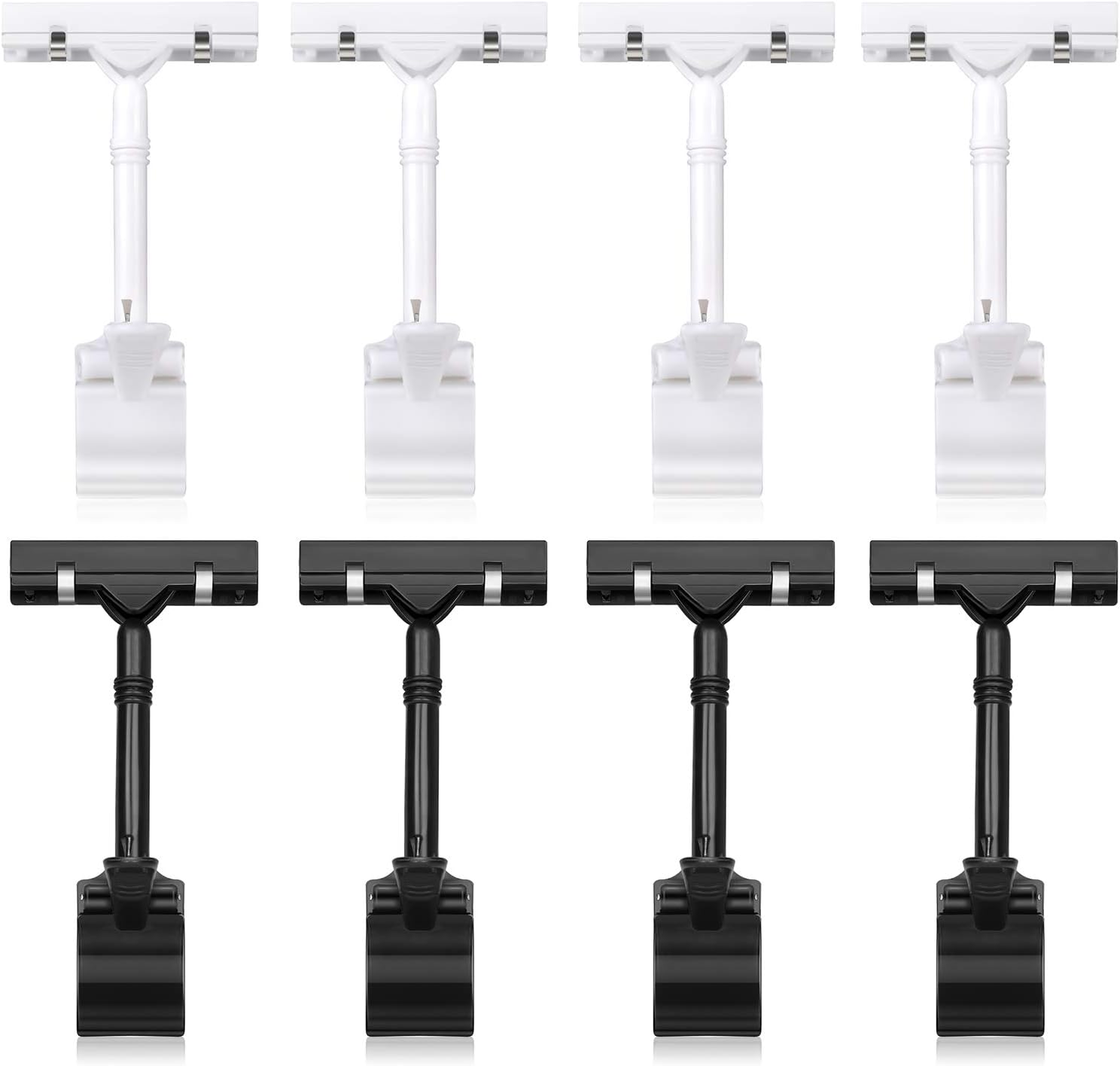 Mocy Sign Clips Merchandise Sign, Plastic Adjustable Clip Sign Holder Stand POP Clamp, 8 Pieces Clip-on Style Double Head Display Clips Rotating Swivel Sign Tag for Shelf Label Card