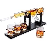 Gifts for Men Dad, Whiskey Decanter Set - Gun AR Limited Edition, Silencer Stopper - 800 ml & 4, 12oz Bullet Glasses - Father
