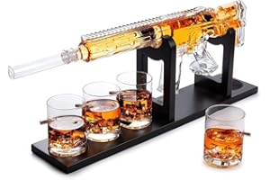 THE WINE SAVANT Whiskey Decanter Set - AR Limited Edition, Silencer Stopper - 800 ml & 4 12oz Bullet Glasses - Unique Gift - Drinking Party Accessory, Handmade Gun Liquor Decanter, Tik Tok Gun Decanter Mens Birthday