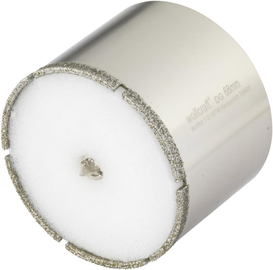 Wolfcraft 5931000 Diamond Ceramic Hole Saw accessory with 10 mm Shank and 68 mm diameter Sponge Included, Silver, diameter 68 mm