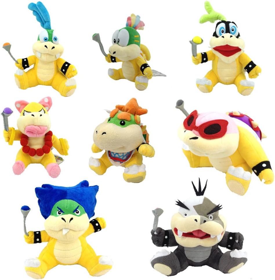 Yijinbo 8X Super Mario Bros Koopalings Plush Toy Baby Bowser Lemmy Larry Roy Wendy O. Morton Larry Iggy Stuffed Animal Soft