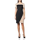 Tommy Hilfiger Womens Short Sleeve Studded Asymmetrical Hem Scuba Crepe Sheath Dress