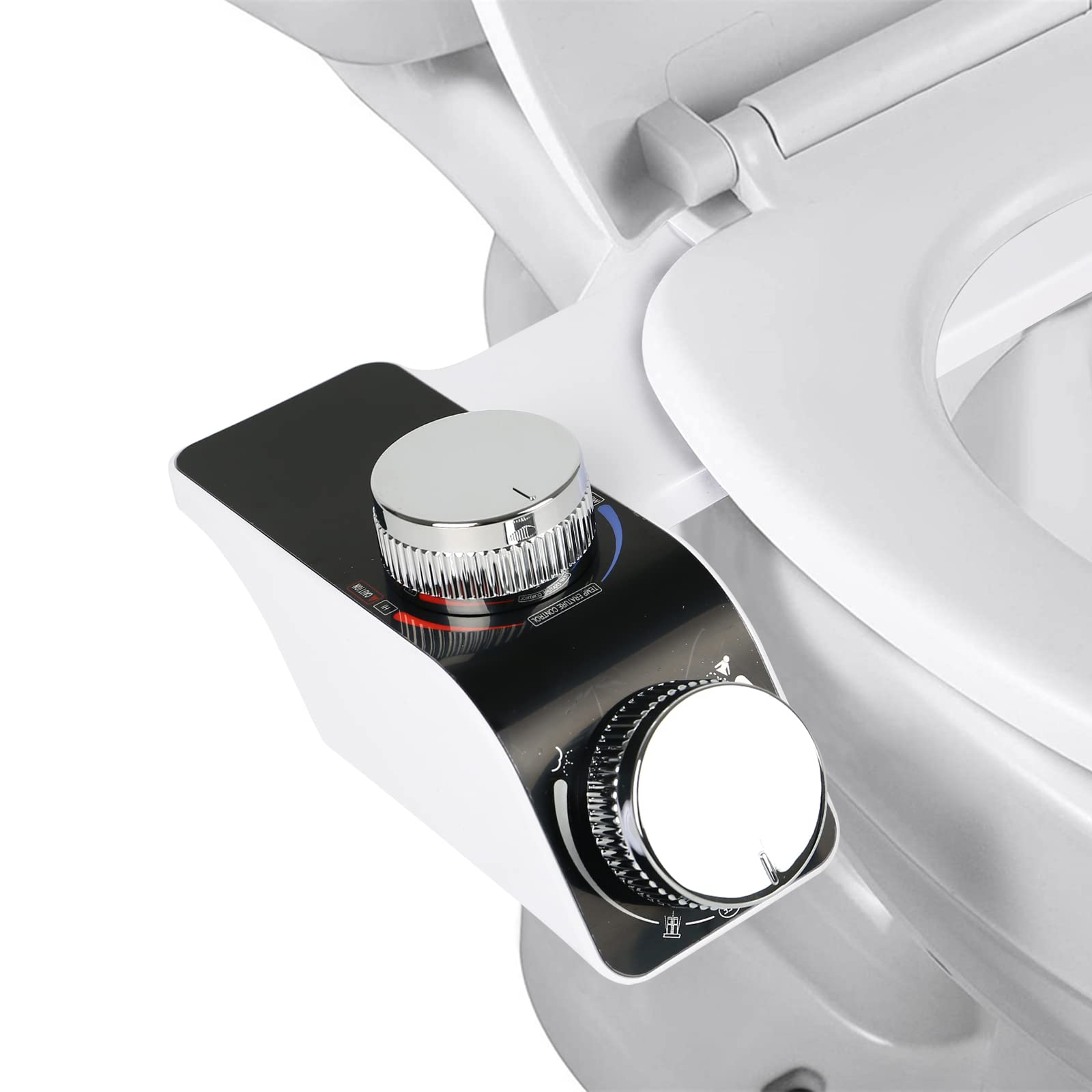 WMLBK Bidet Attachment, Non-Electric Bidet Toilet Seat Attachment, Bidet Self Cleaning Dual Nozzle Warm & Cold Fresh Water Bidet Sprayer with Feminine Wash & Rear Wash, White & Black