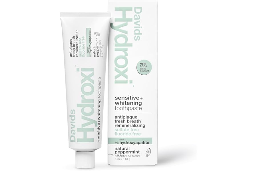 Davids Hydroxi Fluoride Free Nano Hydroxyapatite Toothpaste for Remineralizing Enamel & Sensitive Relief, Whitening, Antiplaque, SLS Free, Natural Peppermint, 4 oz, Made in USA