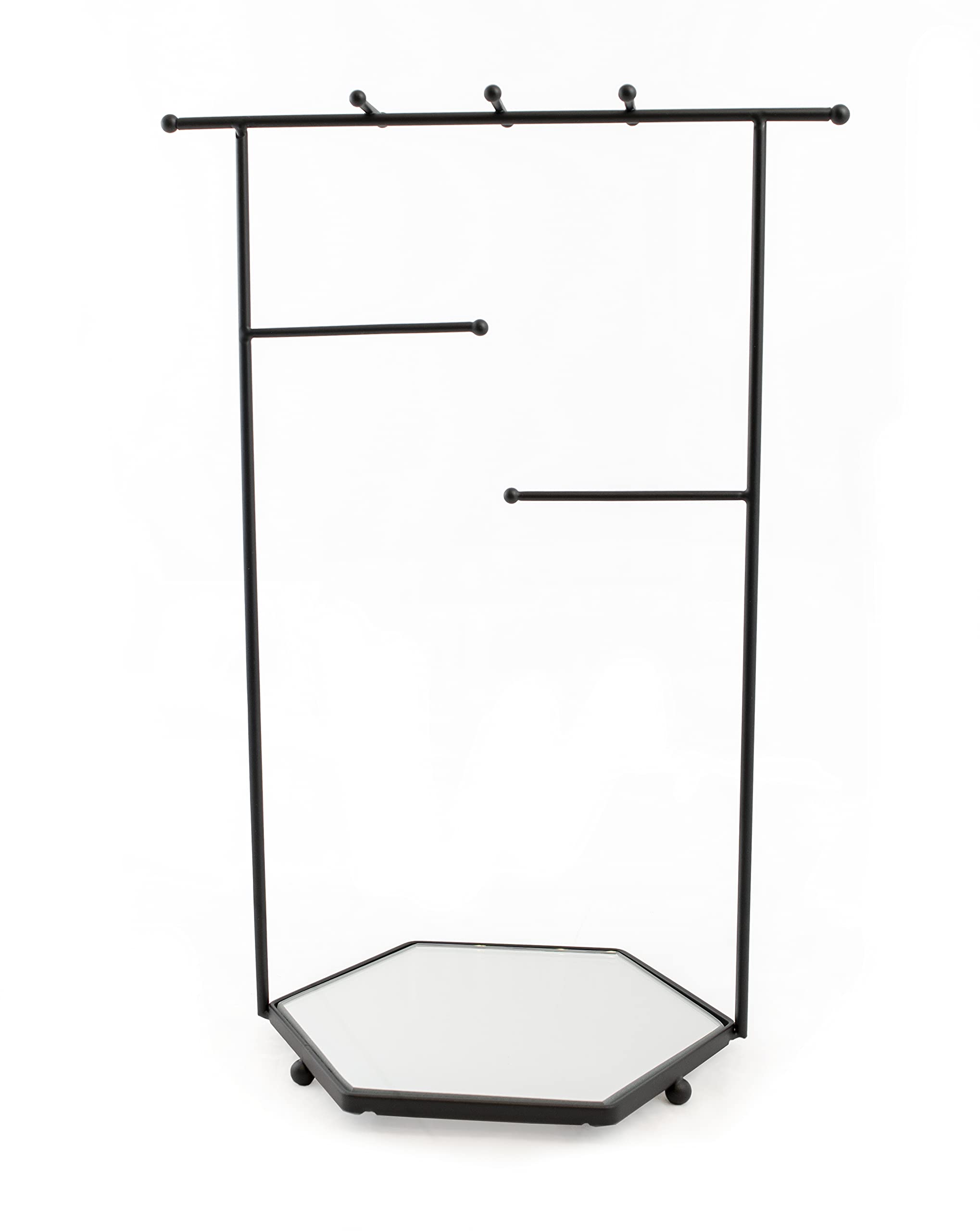 Mango Steam Tabletop Mirror Base Jewellery Tower/Display Stand for Bracelets, Necklaces, Hoop Earrings, Rings (Hexagon, Black)