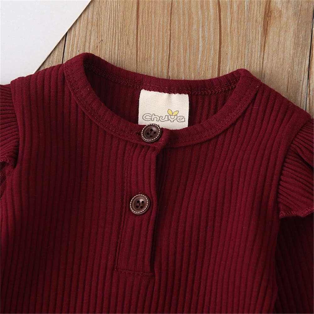 Duanyozu Newborn Infant Baby Girl Ruffle Ribbed Long Sleeve Romper One Piece Jumpsuit Pajamas Outfit Fall Winter Clothes Baby Girls Bodysuits One Piece Suits