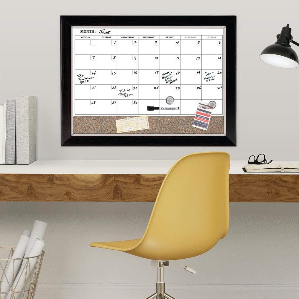 Quartet Combination Magnetic Whiteboard Calendar & Corkboard, 17" x 23" Combo Dry Erase White Board & Cork Bulletin Board, Perfect for Office, Home School Message Board, Wood Frame (22476) : Wall Calendars : Office Products