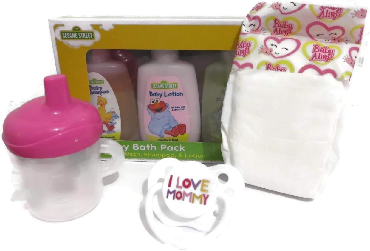 Dunn Associates Play Set Compatible with Baby Alive Super Snacks Snackin Lily- Mommy Pacifier, Baby Alive Sippy Cup + Diaper + Lotion - No Doll