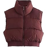 UANEO Cropped Puffer Vest Women Zip Up Stand Collar Sleeveless Padded Crop Puffy Vests