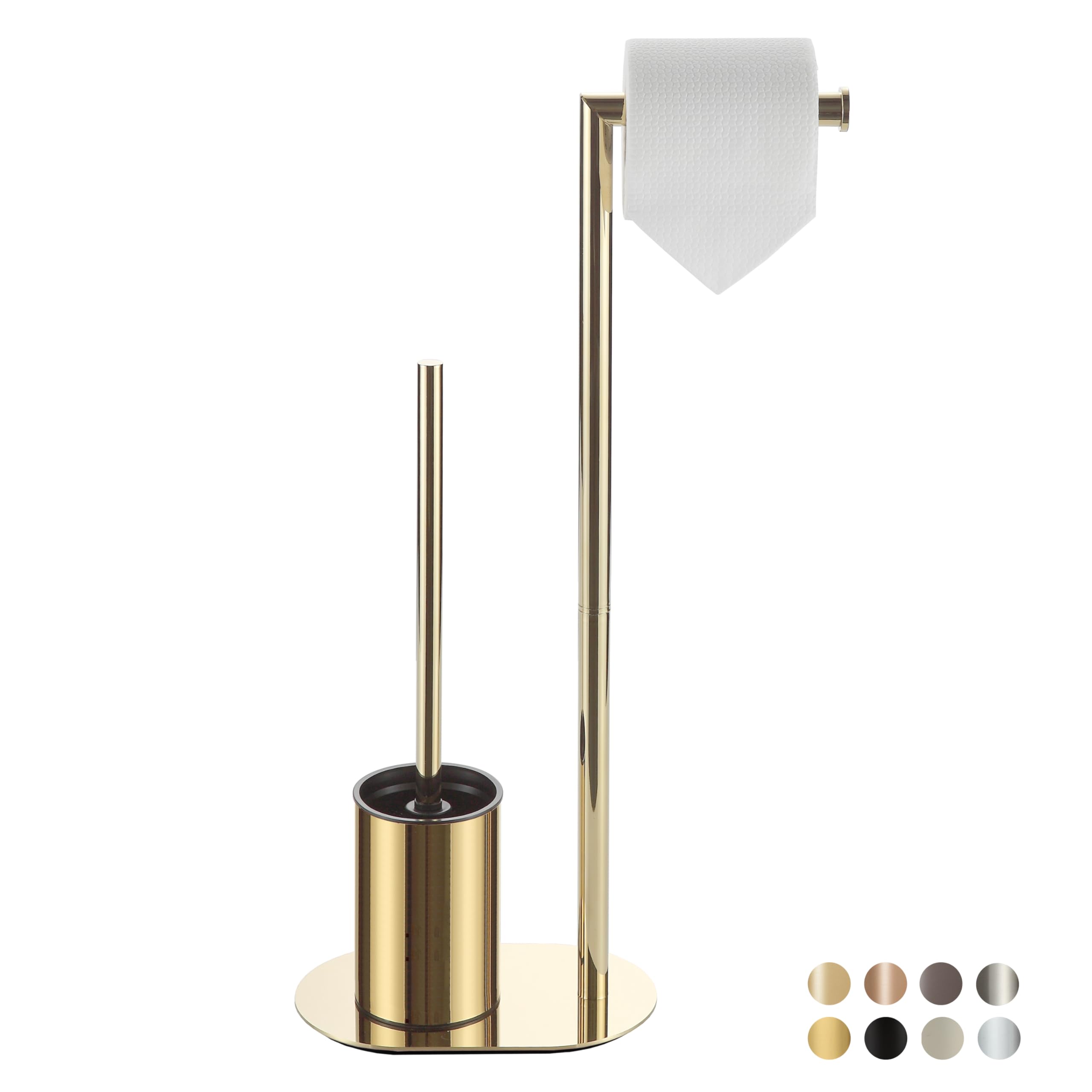 BVL Gold Toilet Roll Holder with Stainless Steel Free Standing Brush and Paper Holder