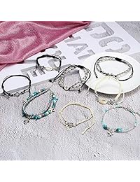 Bo  - Tobilleras para mujer y niña, diseño de tortuga y elefante, chapado en oro y plata