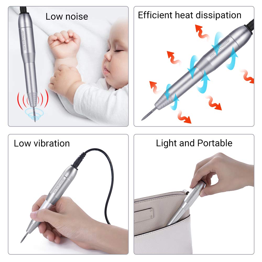 MelodySusie Portable Electric Nail Drill, Compact Efile Electrical Professional Nail File Kit for Acrylic, Gel Nails, Manicure Pedicure Polishing Shape Tools Design for Home Salon Use, Silver: Beauty