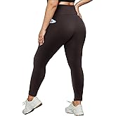 HLTPRO Plus Size Leggings with Pockets for Women - Black Yoga High Waist Tummy Control Pants for Workout