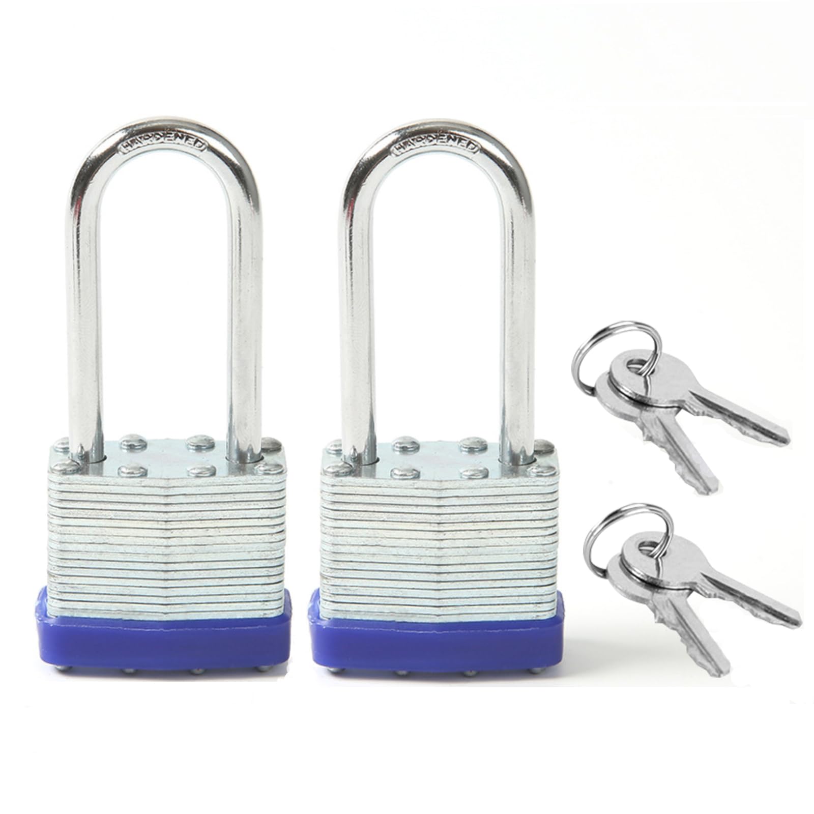 Onezebra 2 Pack Padlocks with Keys, Alloy Steel Padlocks with Keys Outdoor, Long Shackle Heavy Duty Laminated Steel for Weatherproof Use, Padlocks for School, Gym Locker, Office, Garage, Fence, Shed