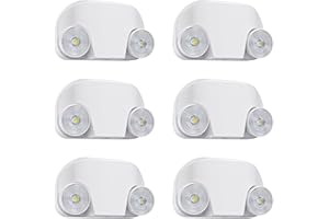 SASELUX Led Emergency Light with Remote Capable, Adjustable LED Lamp Heads Exit Lighting, Backup Battery White Emergency Lights, 120V-277V Dual Voltage, UL Certified (6 Pack)