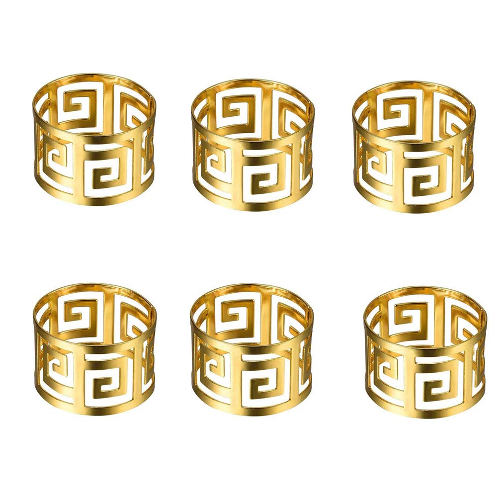 6 Pcs Napkin Rings - Metal Napkin Buckle Holders for Wedding Party Dinner Table Decoration (Gold)