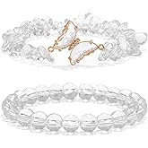 GolbalJew Amethyst Bracelet For Women Anxiety Amethyst Beaded Bracelets Butterfly Charms Healing Stone Layered Bracelet Gifts For Women