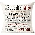 to My Beautiful Wife Throw Pillow Cover Every Second Will Be A Lifetime Because It Will Be Spend with You Cotton Linen Square Throw Pillowcase Home Decor Cushion Cover for Anniversary 18"x 18"
