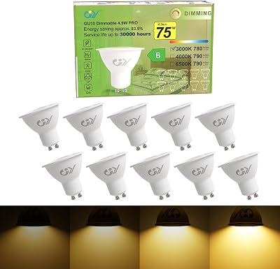 GY Dimmable GU10 LED Bulbs 4.9W 3000K 790LM 120° Wide Beam 10 Pack