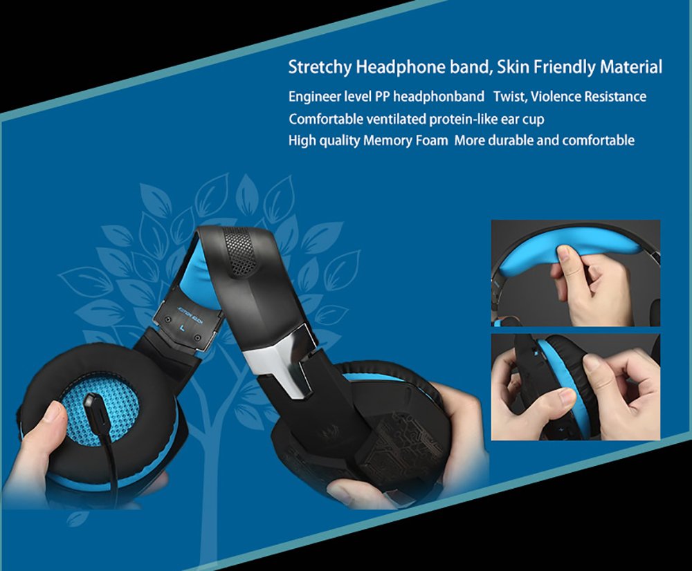 KSCAT G1000 Gaming Headset Kopfhörer USB/Klinken-Stecker Mikrofon LED Effekt für PC Film Gaming Spielen Chat Musik (Blau1)