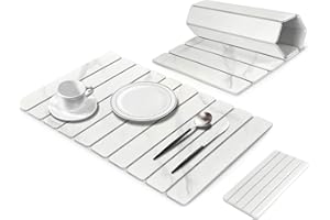 2 PCS Large Stone Dish Drying Mats for Kitchen Counter, 61"(L)×41"(W) Marble Pattern Mat with 20"x 10" Coasters, Collapsible 
