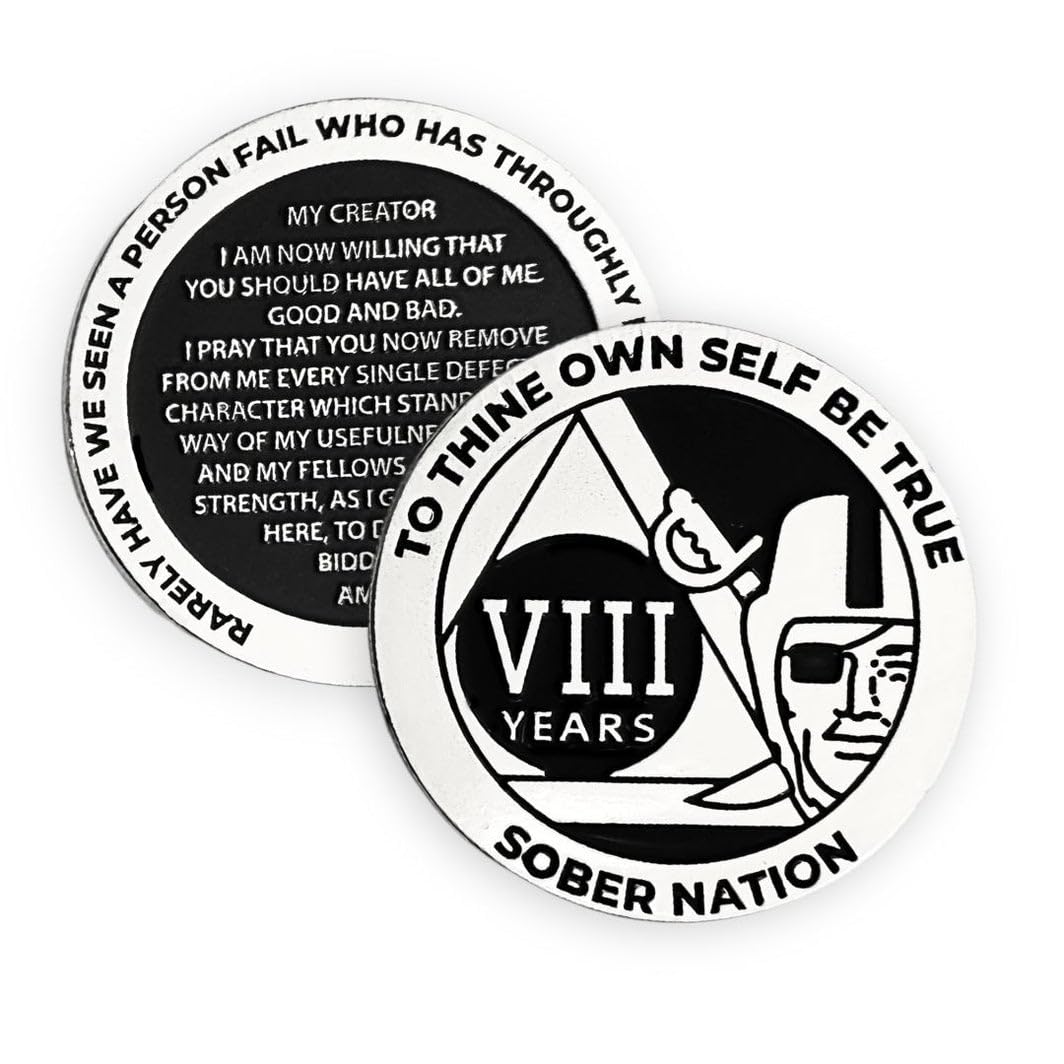 MyRecoveryStore Silver and Black Pirate Alcoholics Anonymous AA Chip w/Coin Capsule AA Yearly Medallion 1-50 Years (Year 41)