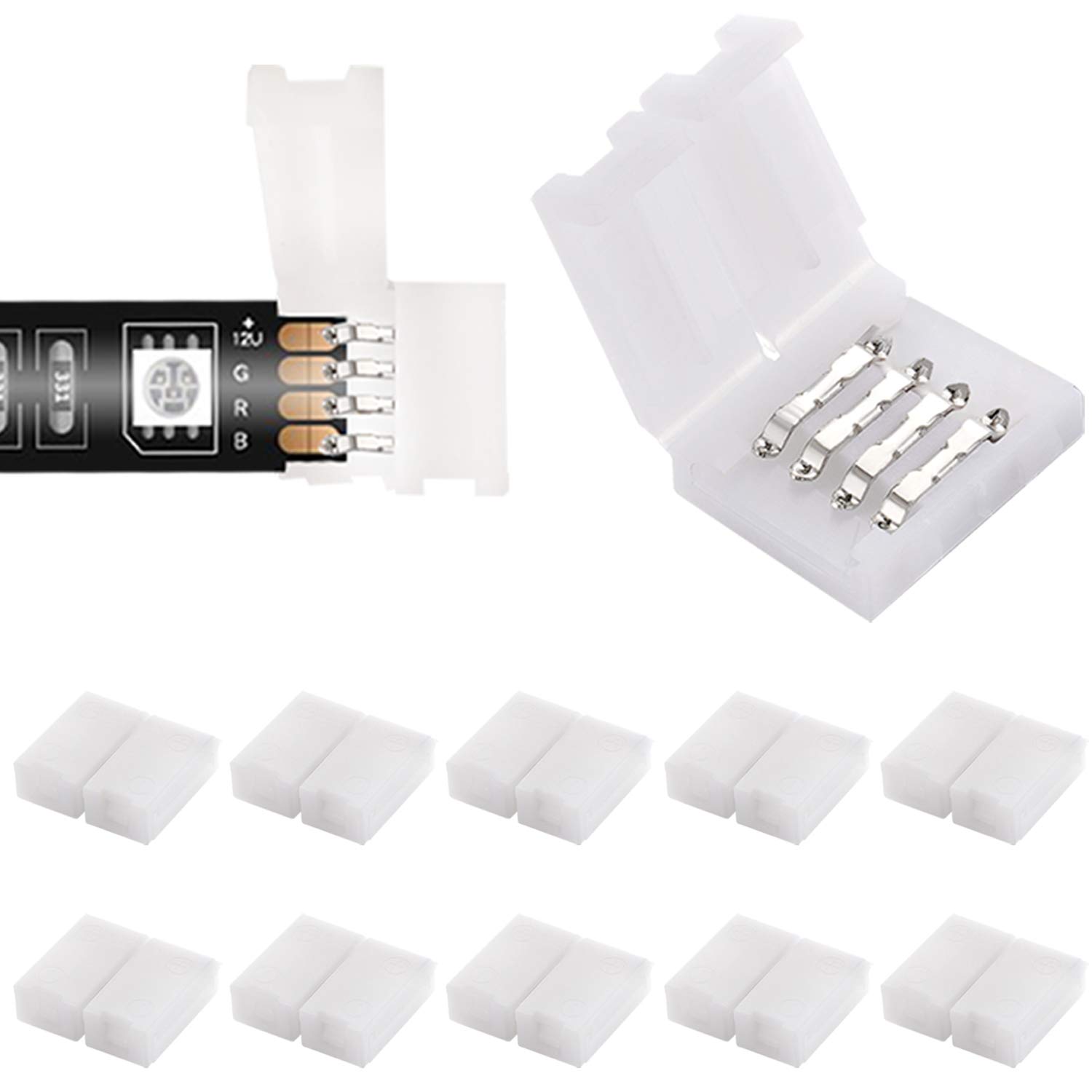 EKSAVE 4 Pin RGB LED Light Strip Connectors 10mm Unwired Gapless for SMD 5050 Multicolor LED Strip (10 Pcs) — image 1