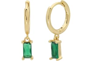 LIHELEI Silver Hoop Earrings With Dangle Cubic Zirconia, S925 Sterling Silver Emerald Baguette Huggies Cuff Hoops Earrings fo