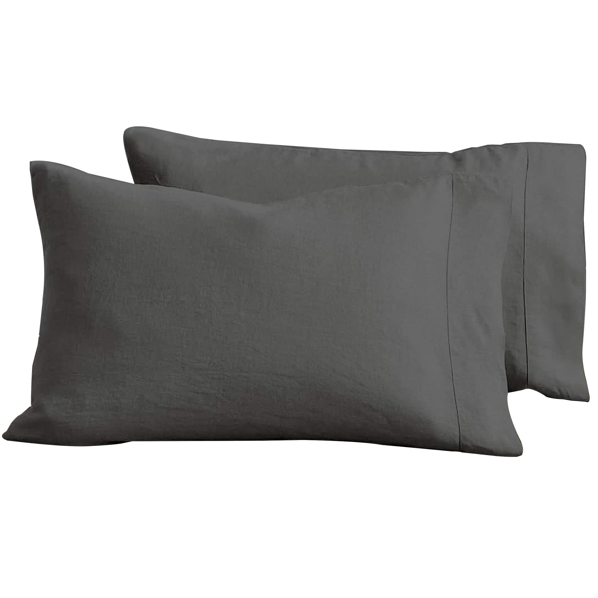 Baloo 100% French Linen Pillowcases – Set of 2 (Charcoal - 20"x36" - King Size) | Cooling, Soft & Durable | Machine Washable & Dryer Safe | Oeko-TEX® Standard 100 Certified