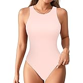 MANGOPOP Women's Sleeveless Bodysuit Double Lined Round Neck Thong Body Suit Sleeveless Slim Fitted Tank Top