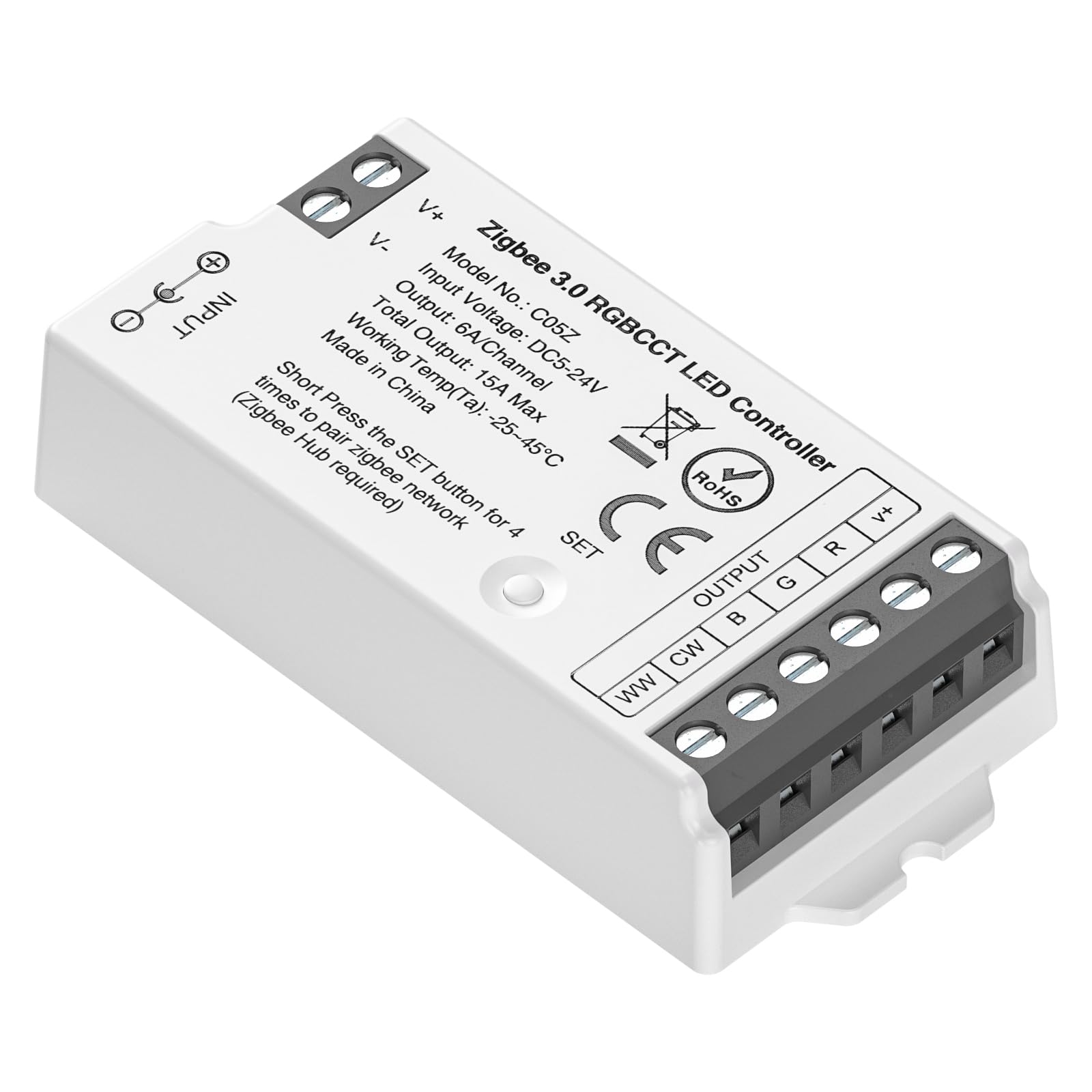 BTF-LIGHTING C05Z RGB+CCT Zigbee 3.0 LED Controller for FCOB RGBCCT 5050 5in1 RGBCCT LED Strip Compatible with Echo Plus Echo(4th Gen) ZigBee3.0 Bridge/Gateway(Not Content Gateway)